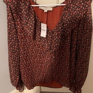 Loft floral ruffle blouse. Petite medium
